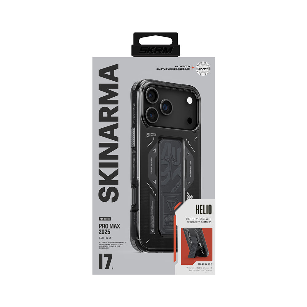 Skinarma Helio Mag iPhone 17 Pro Max M-safe Şarj Özellikli Teknoloji Desenli Charge Standlı Kılıf Skinarma Helio Mag iPhone 17 Pro Max M-safe Şarj Özellikli Teknoloji Desenli Charge Standlı Kılıf